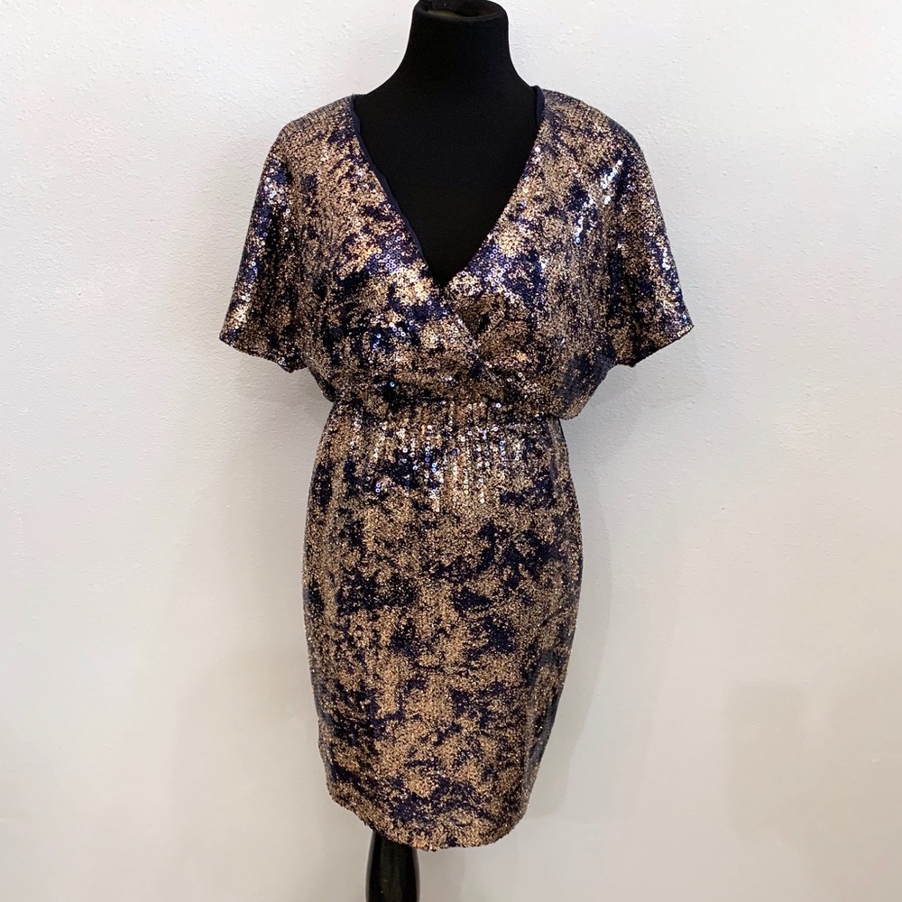 Gianni Bini Sequin Navy and Gold Mini Dress Women's Size Small